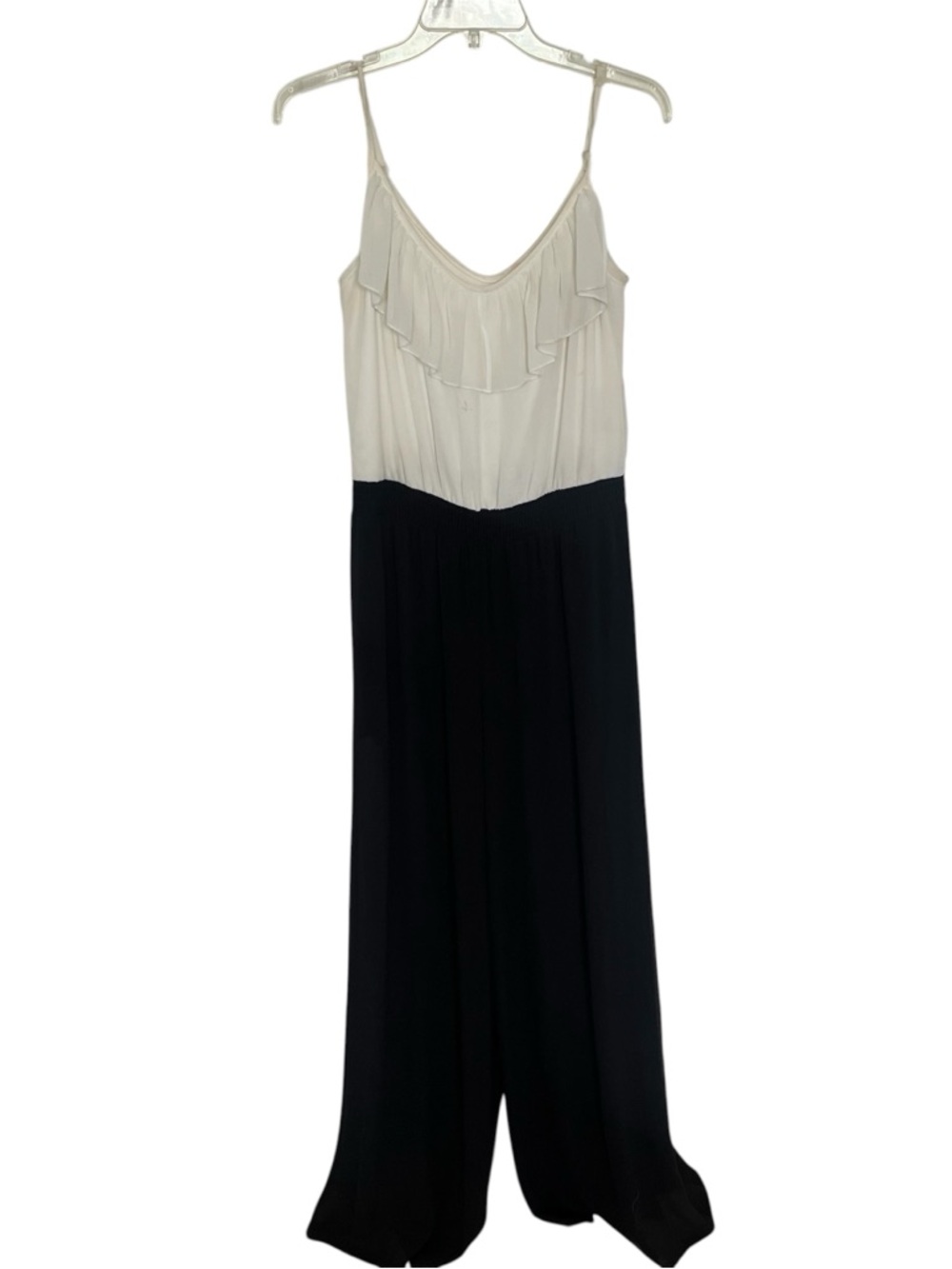 Sleeveless Black and White Ruffled Jumpsuit